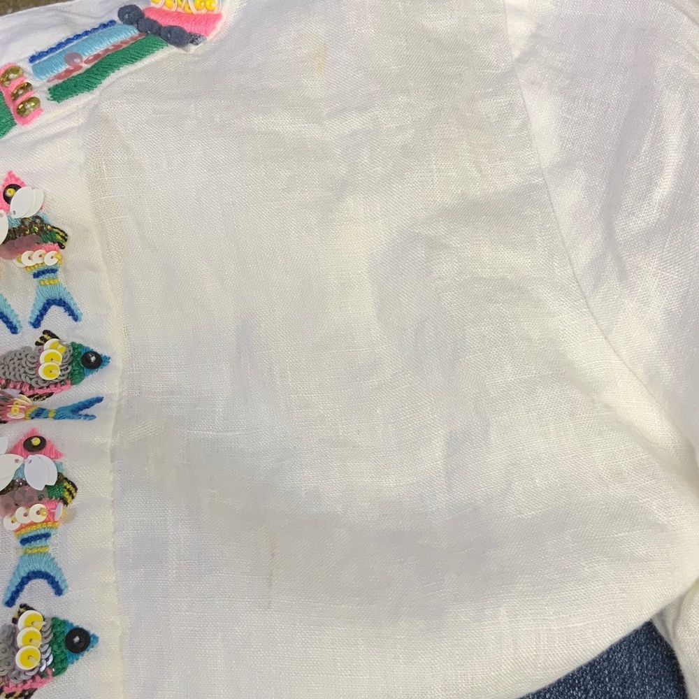 Talbots White Tunic with Colorful Embroidery. Linen. Size M - Picture 6 of 7